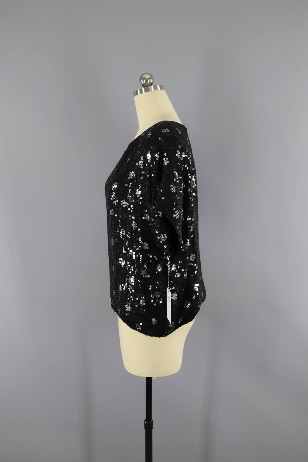 Vintage 1980s Black &amp; Silver Sequined Trophy Blouse - ThisBlueBird