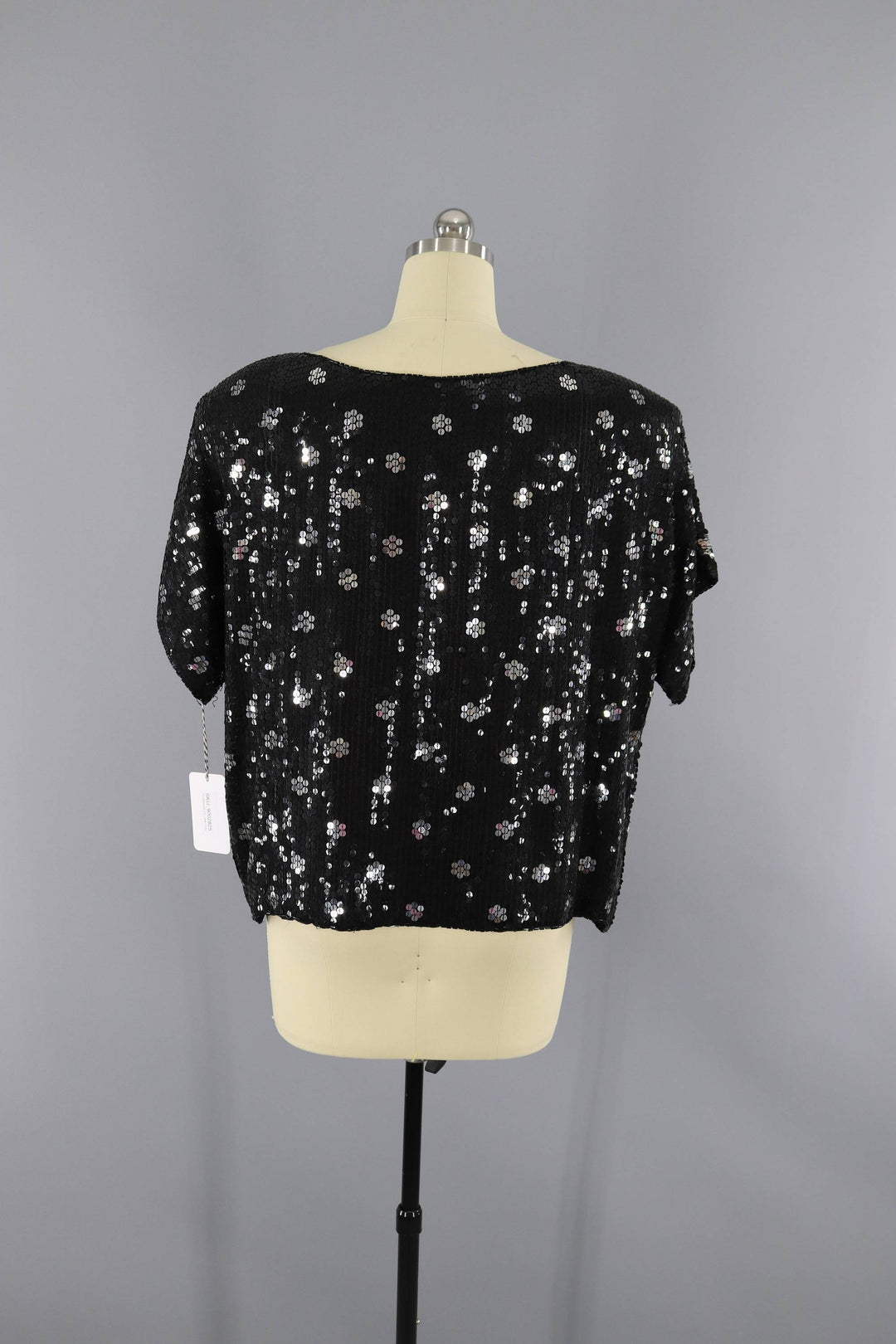 Vintage 1980s Black &amp; Silver Sequined Trophy Blouse - ThisBlueBird