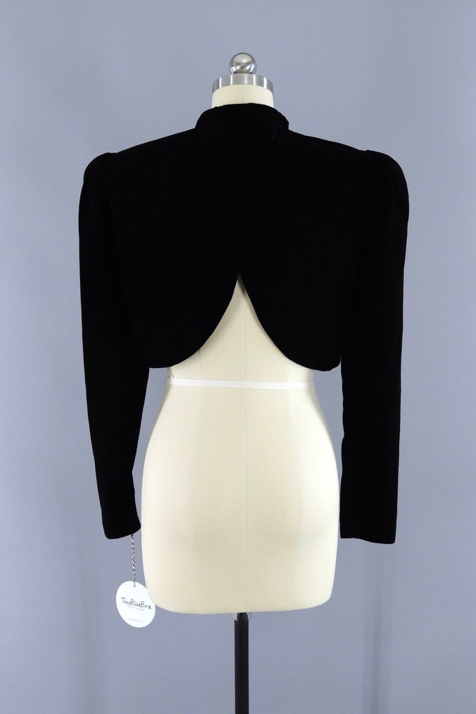 Vintage 1980s Black Velvet Strapless Dress and Jacket Set - ThisBlueBird