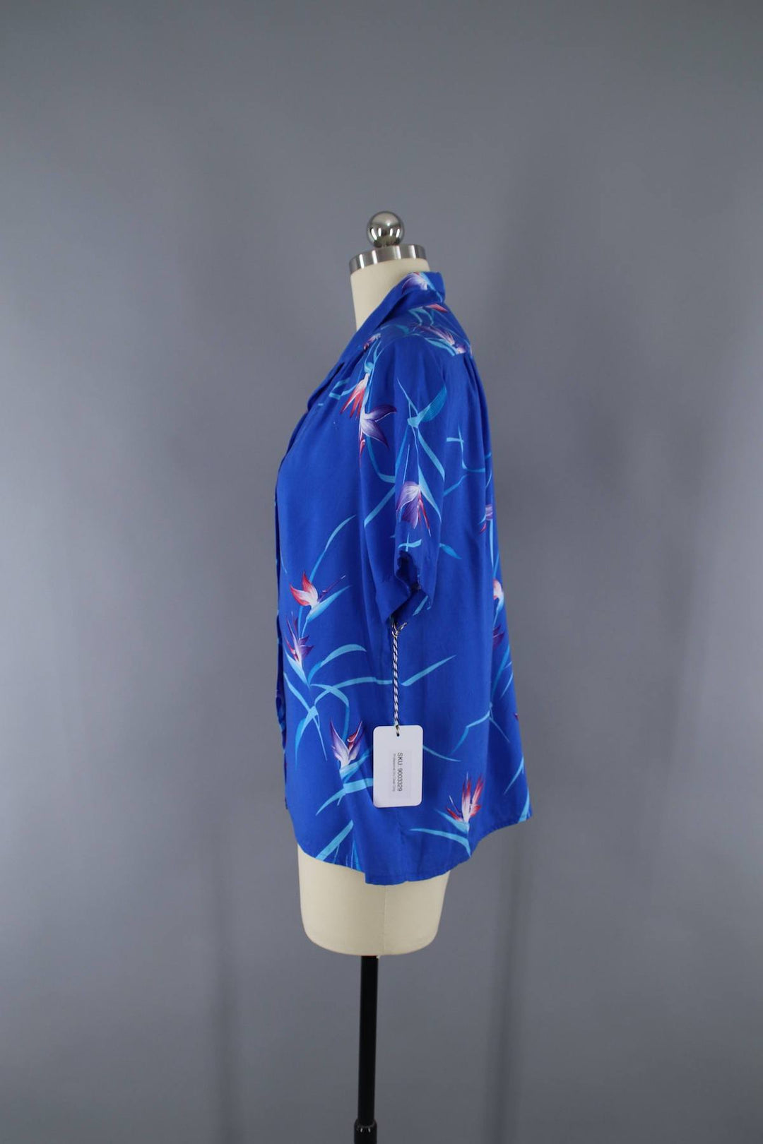 Vintage 1980s Blouse / Blue Birds of Paradise Print / Malama LIBERTY HOUSE - ThisBlueBird