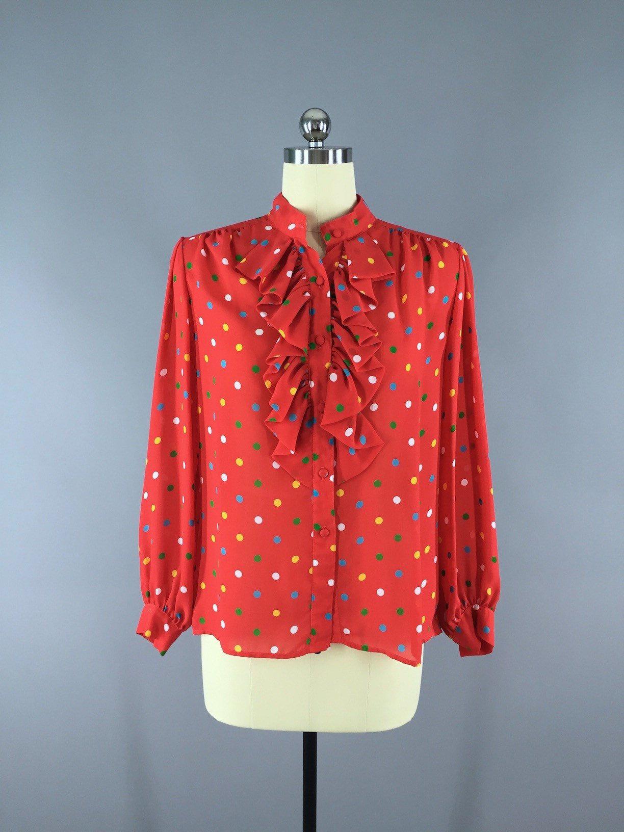 Vintage 1980s Blouse with Red Polka Dots - ThisBlueBird