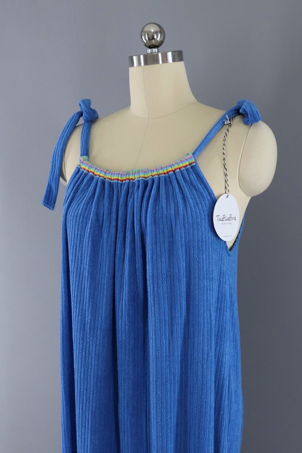 Vintage 1980s Blue Rainbow Terry Cloth Dress-ThisBlueBird - Modern Vintage