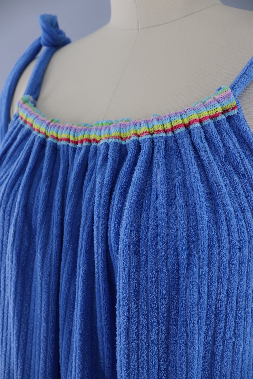 Vintage 1980s Blue Rainbow Terry Cloth Dress-ThisBlueBird - Modern Vintage