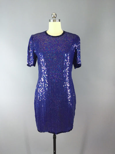 Vintage 1980s Blue Sequined Party Dress - ThisBlueBird