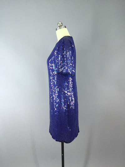 Vintage 1980s Blue Sequined Party Dress - ThisBlueBird