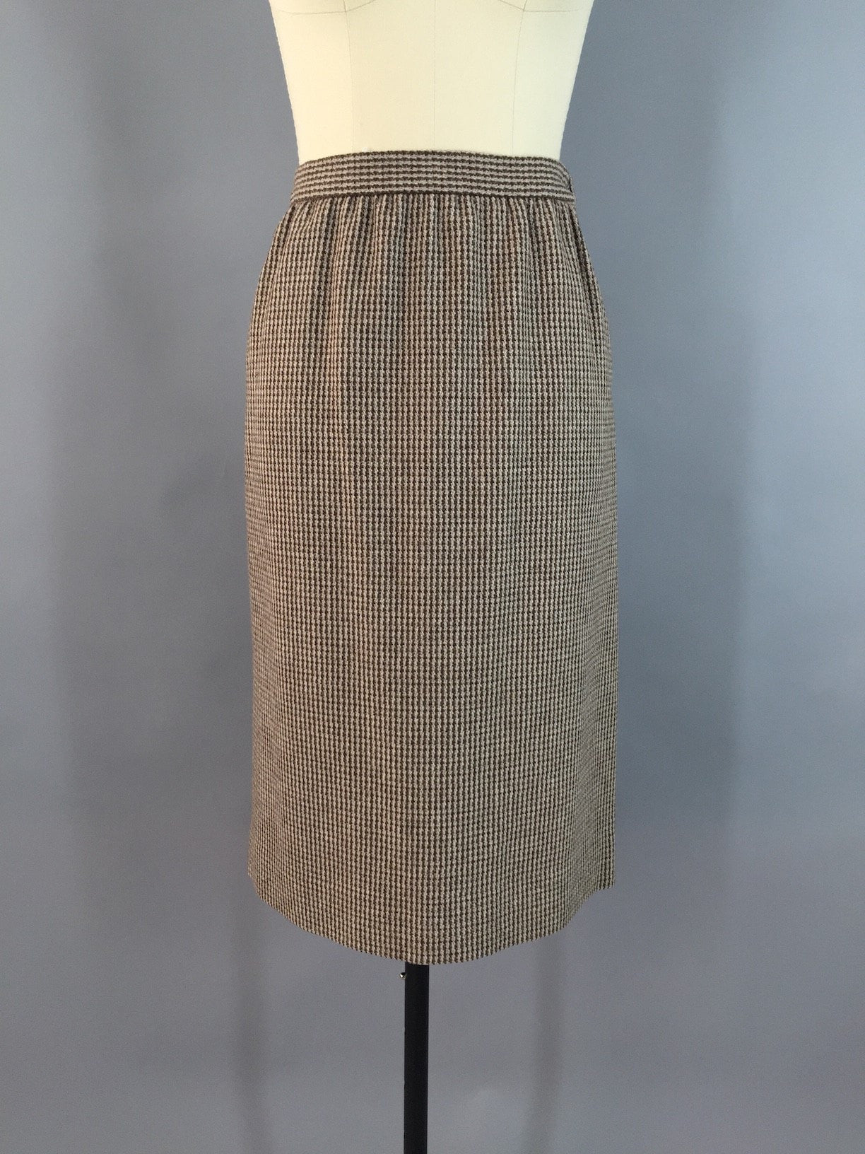 Vintage 1980s Brown Wool Tweed Pencil Skirt - ThisBlueBird