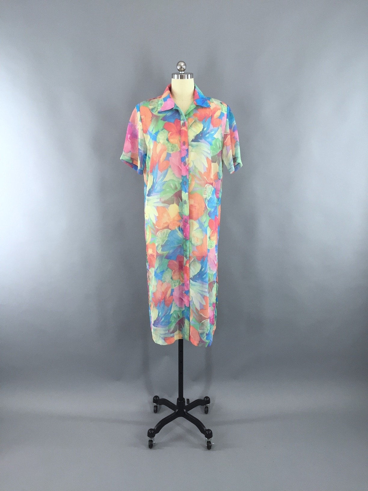 Vintage 1980s Chiffon Dress / Sheer Tunic Shirt Dress - ThisBlueBird