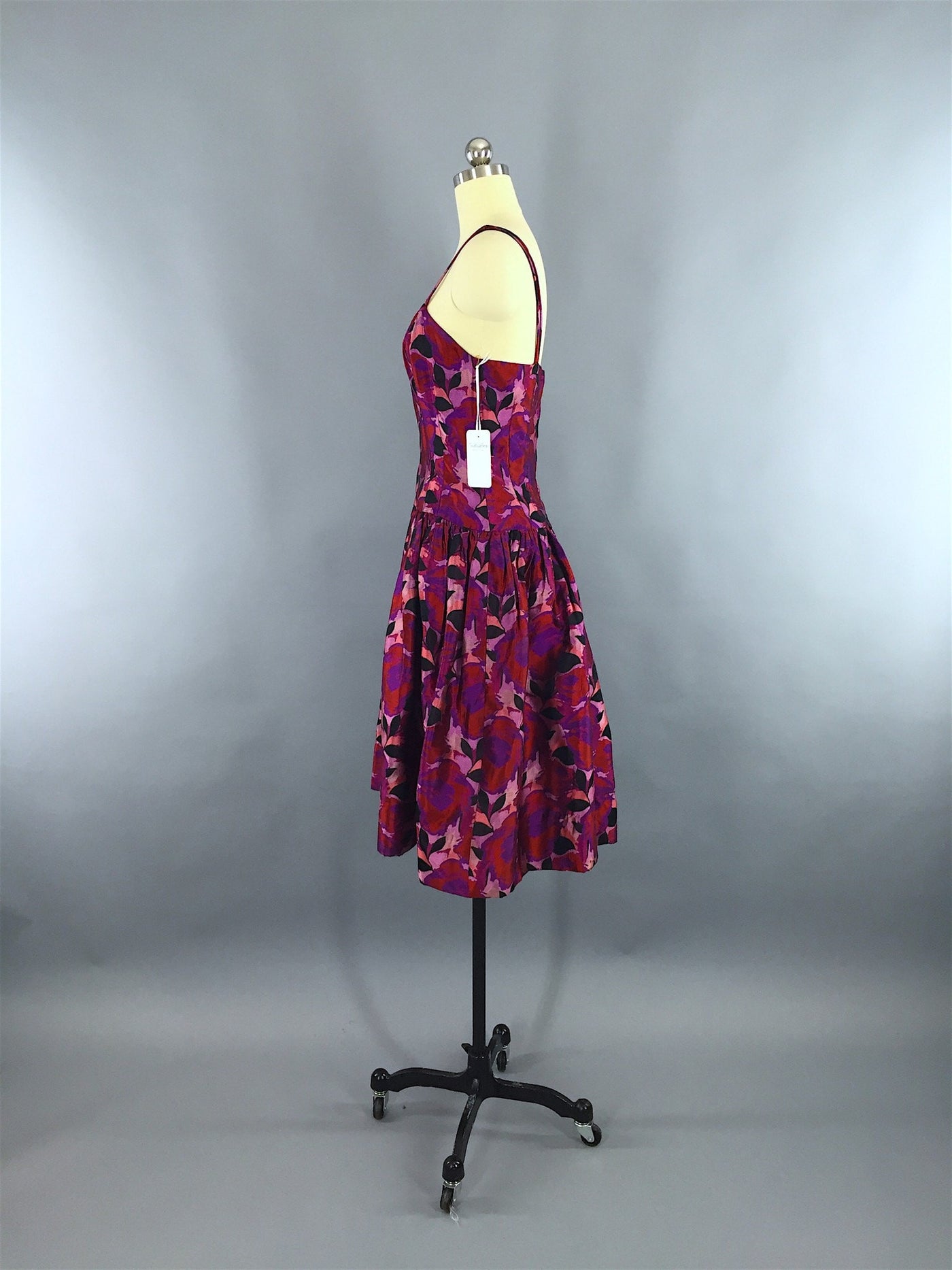Vintage 1980s Cocktail Dress / Floral Print Silk / Zoltan Los Angeles - ThisBlueBird