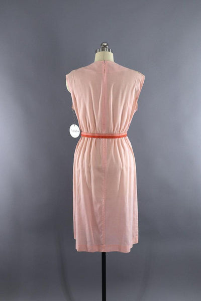 Vintage 1980s Coral Pink Color Block Day Dress - ThisBlueBird
