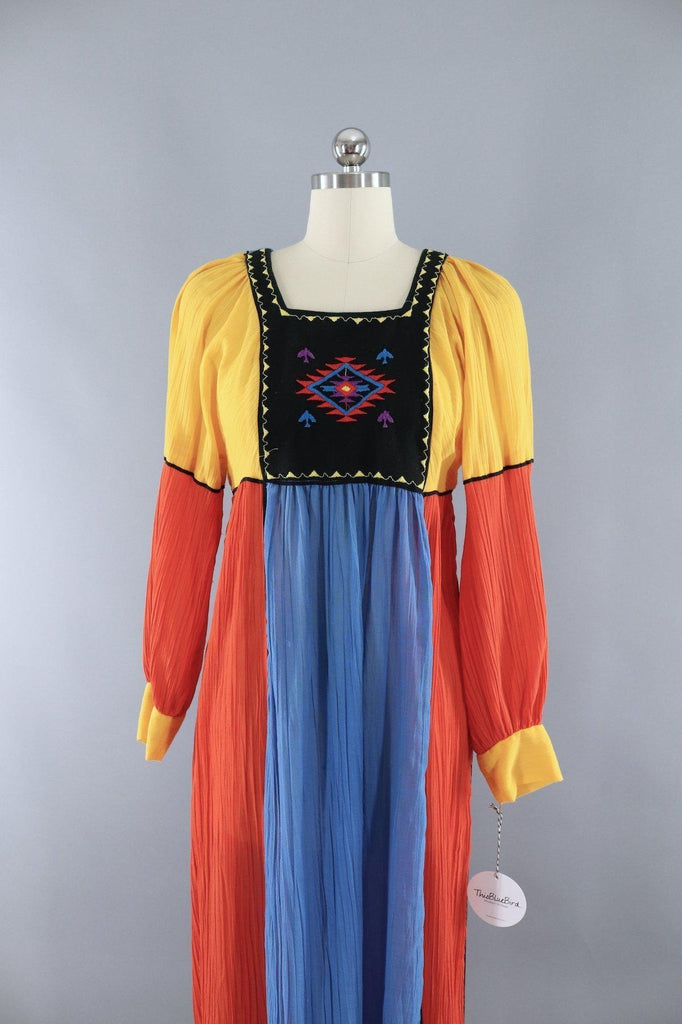 Vintage 1980s Cotton Gauze Embroidered Peasant Dress - ThisBlueBird