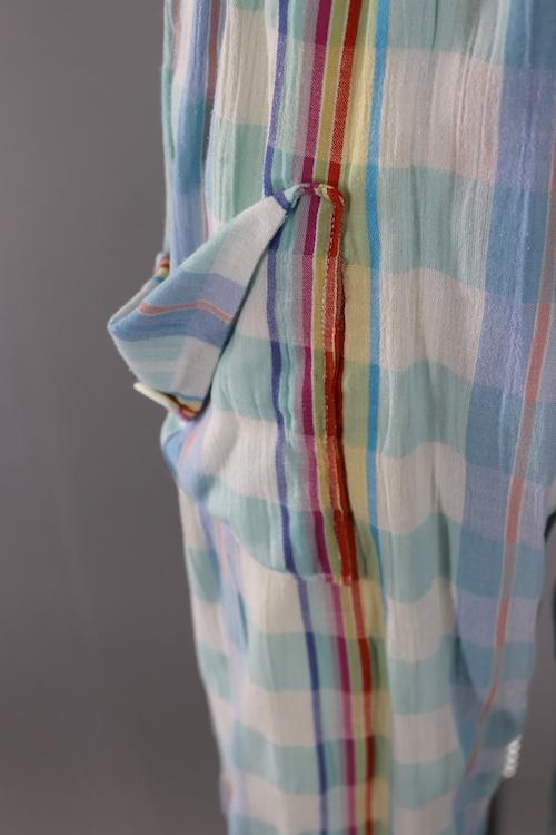 Vintage 1980s Blue and White Plaid Cotton Gauze Romper Jumpsuit - ThisBlueBird