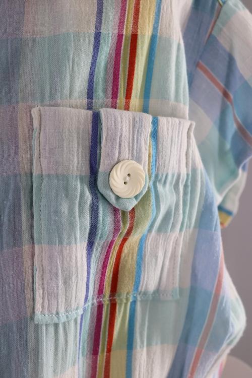 Vintage 1980s Blue and White Plaid Cotton Gauze Romper Jumpsuit - ThisBlueBird