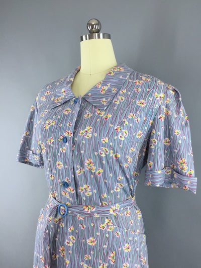 Vintage 1980s Day Dress / 20s Style Drop Waist Floral Print - ThisBlueBird