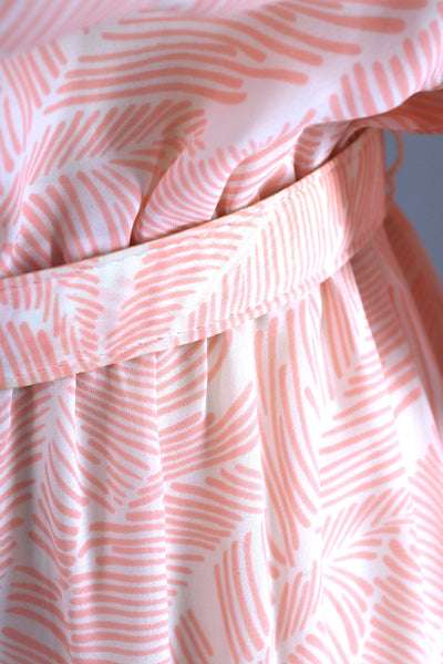 Vintage 1980s Day Dress / Peach Pink Palm Leaves Print - ThisBlueBird