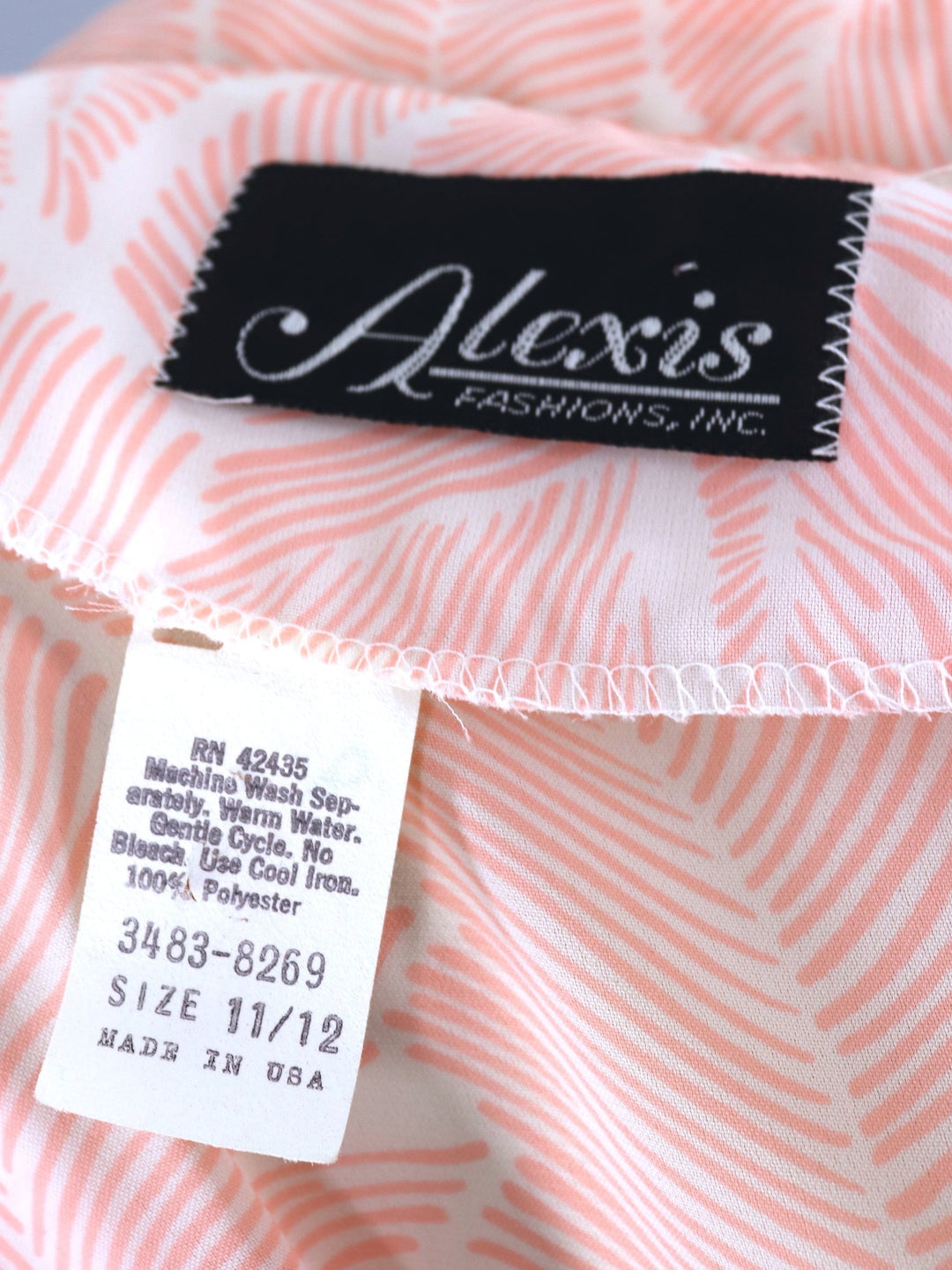 Vintage 1980s Day Dress / Peach Pink Palm Leaves Print - ThisBlueBird