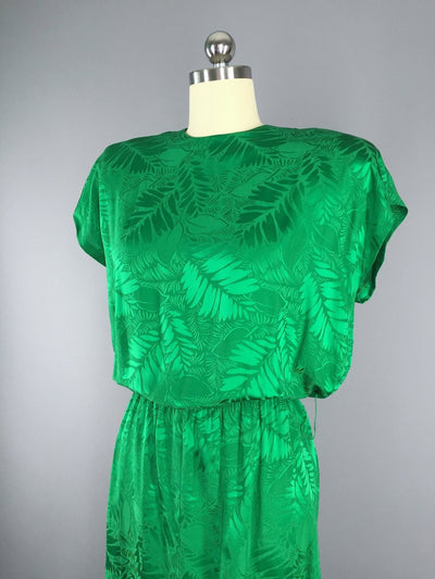 Vintage 1980s Day Dress / Shamrock Green Silk - ThisBlueBird
