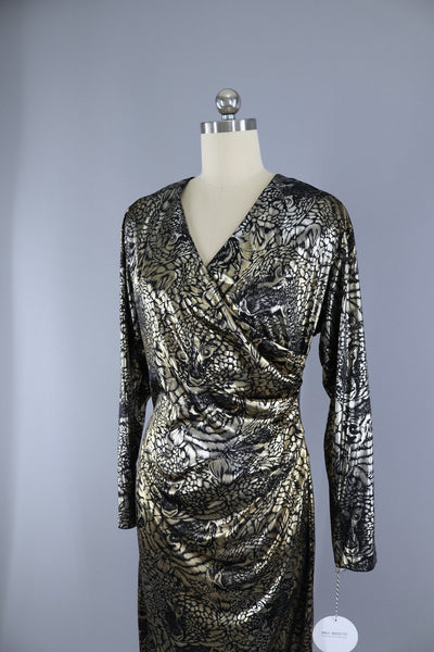 Vintage 1980s Disco Dress / Gold Silver Animal Print - ThisBlueBird