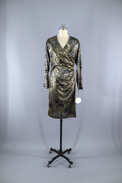 Vintage 1980s Disco Dress / Gold Silver Animal Print - ThisBlueBird