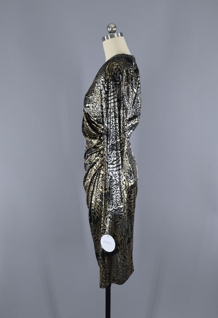 Vintage 1980s Disco Dress / Gold Silver Animal Print – ThisBlueBird