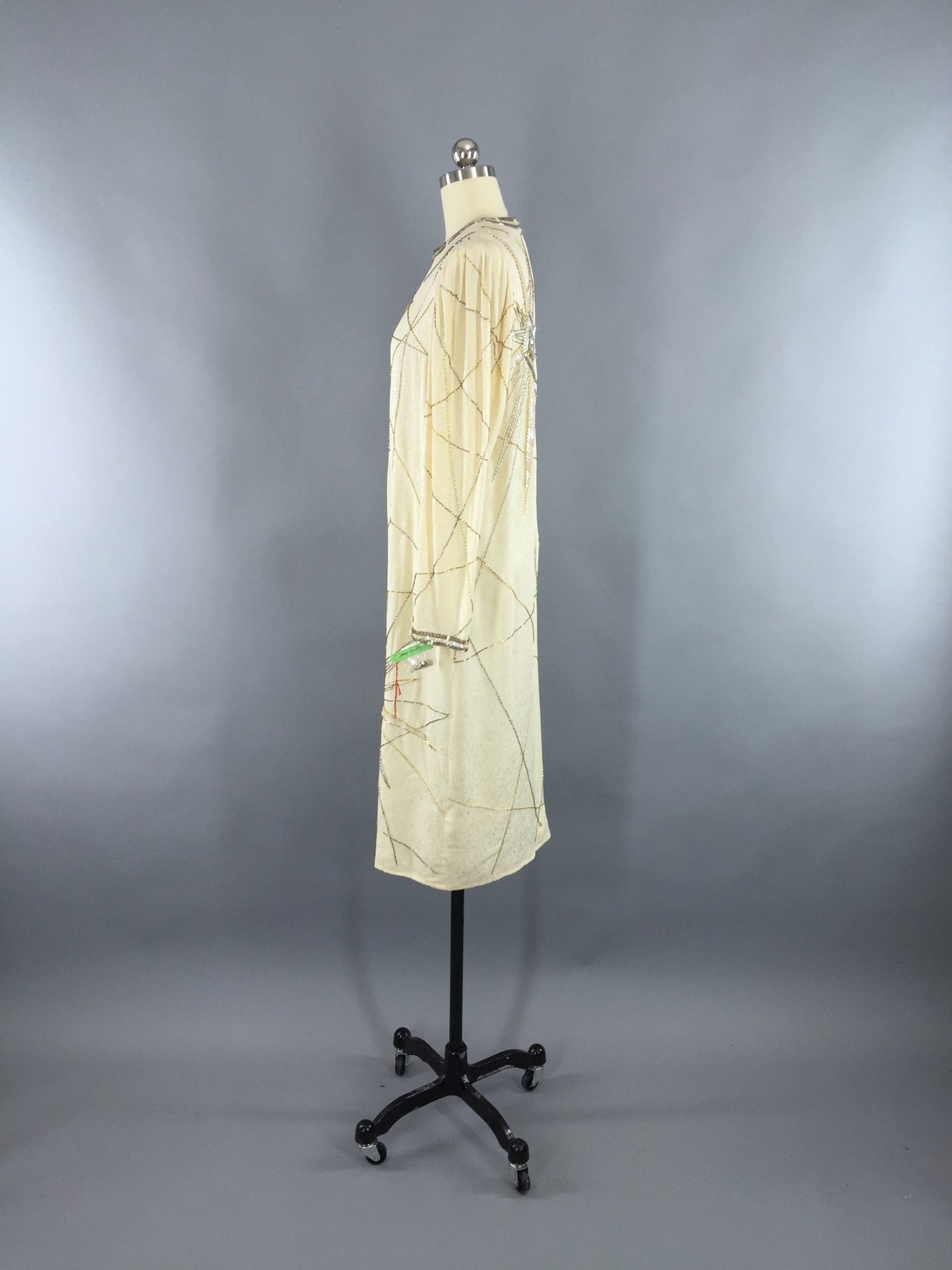 Vintage 1980s Dress / Beaded Art Deco Silk Cocktail Dress - ThisBlueBird