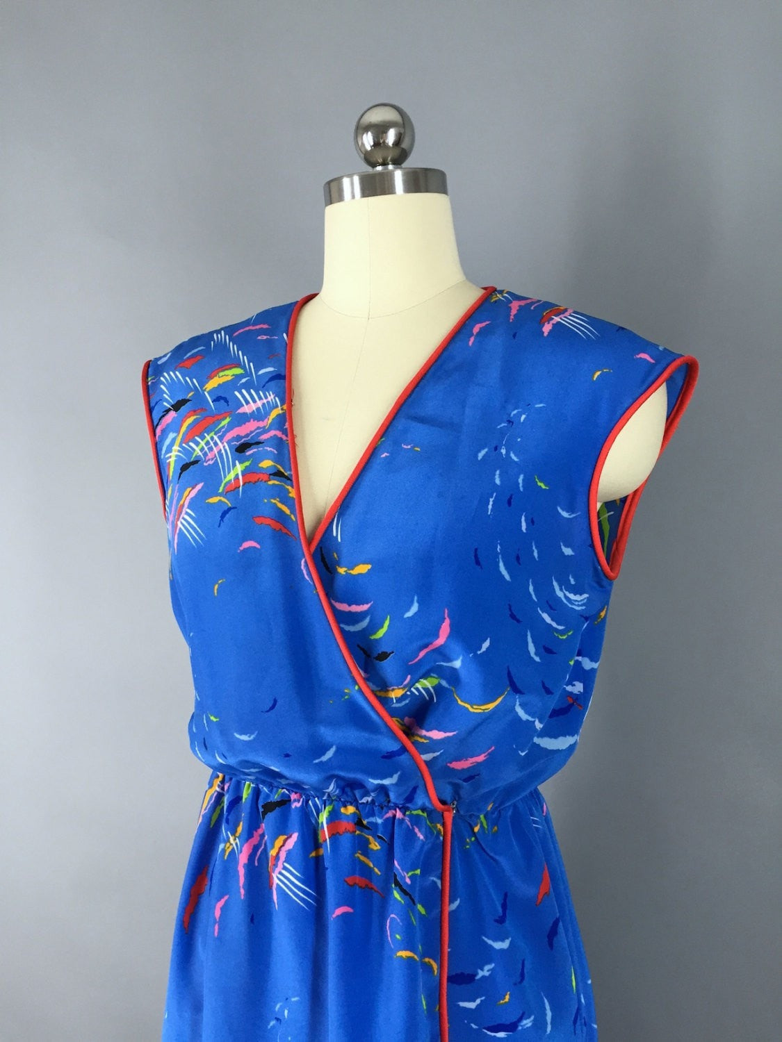 Vintage 1980s Dress / Blue Novelty Print Day Dress - ThisBlueBird