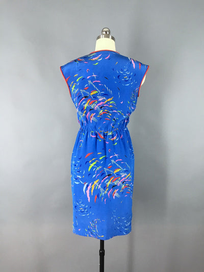Vintage 1980s Dress / Blue Novelty Print Day Dress - ThisBlueBird