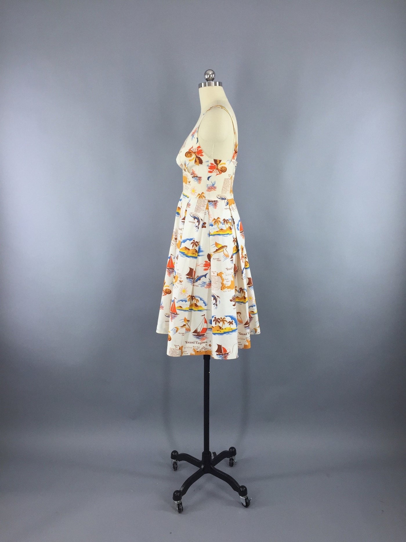 Vintage 1980s Dress / Cayman Islands Novelty Print Sundress - ThisBlueBird