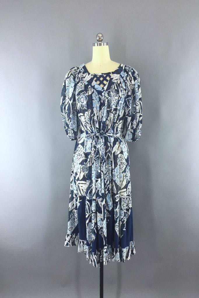 Vintage 1980s Dress / Cotton Gauze Caftan - ThisBlueBird
