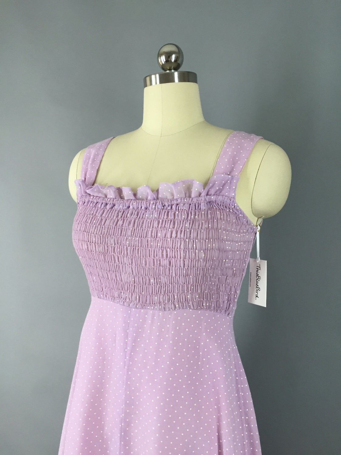 Vintage 1980s Dress /Lavender Polka Dot Maxi Sundress – ThisBlueBird