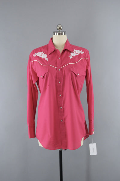 Vintage 1980s ELY Pink Embroidered Western Shirt - ThisBlueBird
