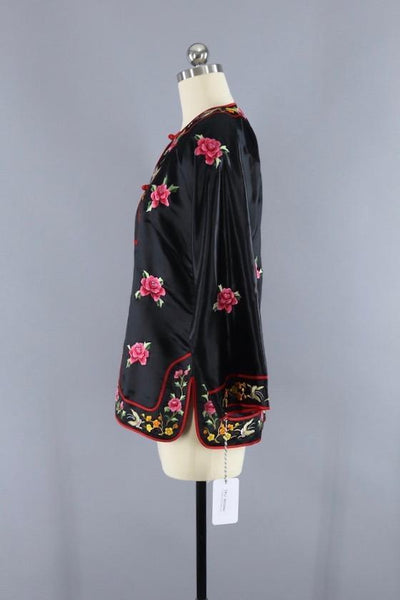 Vintage 1980s Embroidered Chinese Satin Jacket - ThisBlueBird