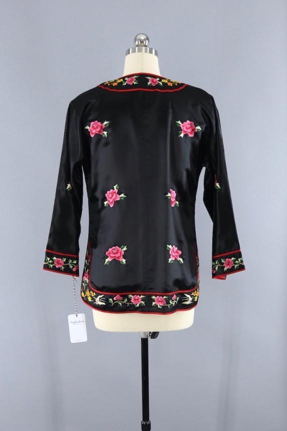 Vintage 1980s Embroidered Chinese Satin Jacket - ThisBlueBird