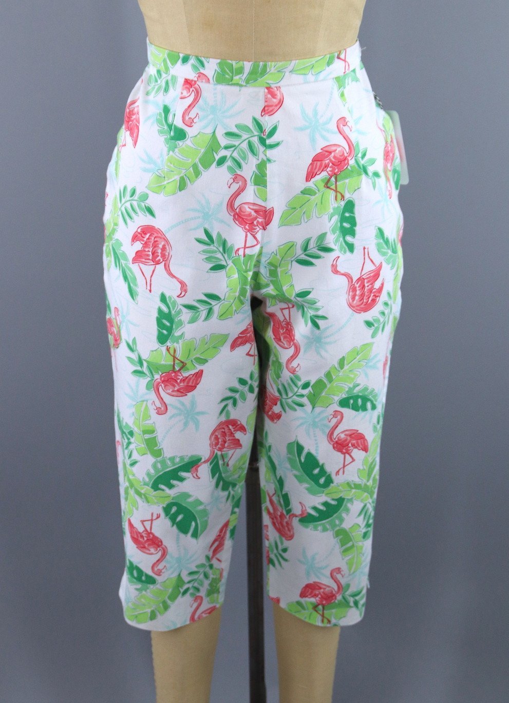 Vintage 1980s Flamingo Print Capri Pants - ThisBlueBird