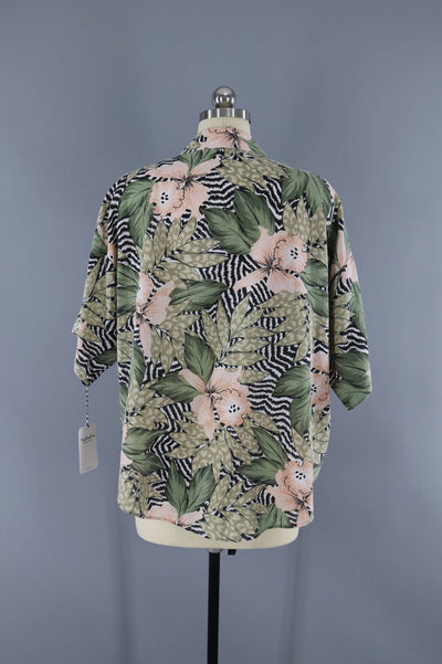 Vintage 1980s Floral Zebra Print Safari Shirt - ThisBlueBird