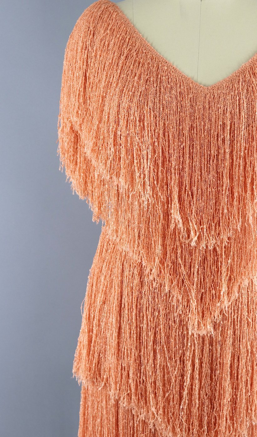Vintage 1980s French Rags Fringed Dress / Apricot Orange – ThisBlueBird