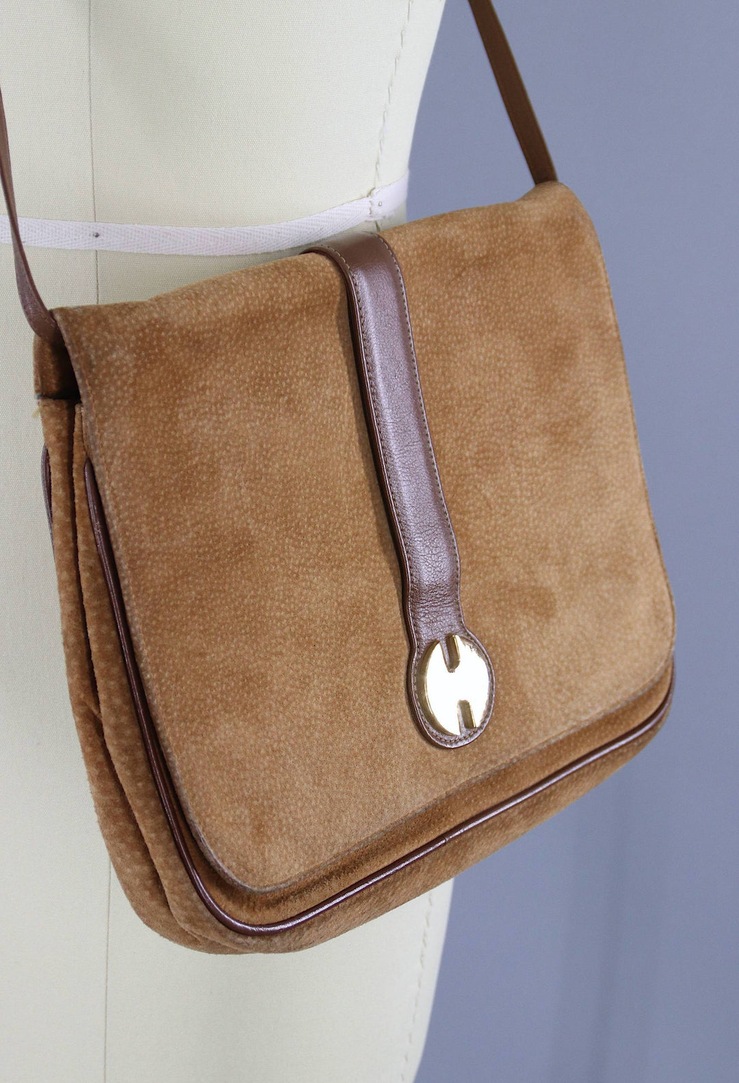Vintage 1980s HALSTON Suede Shoulder Bag Clutch Purse - ThisBlueBird