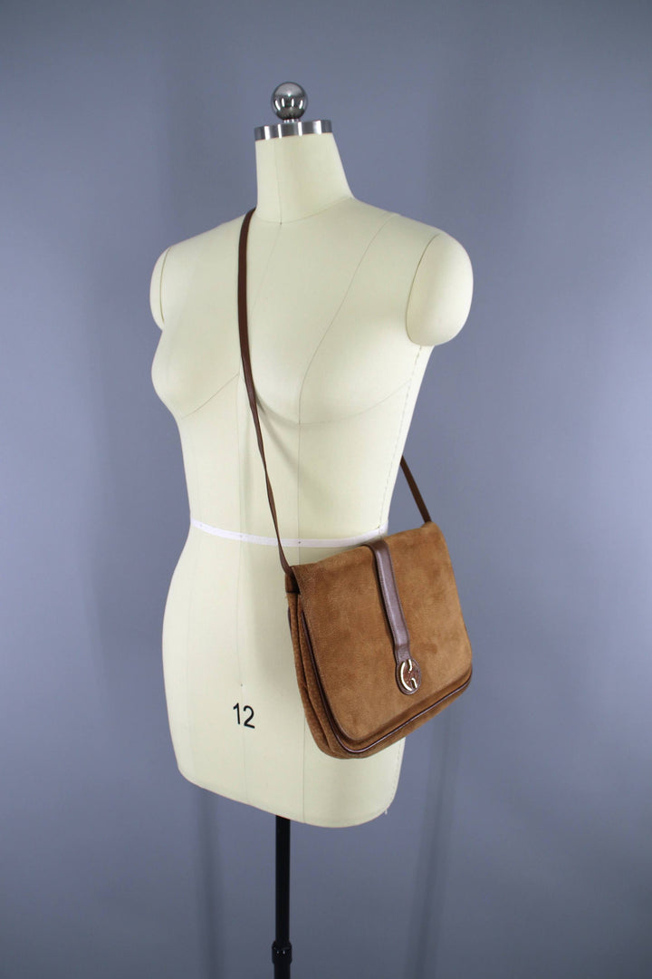 Vintage 1980s HALSTON Suede Shoulder Bag Clutch Purse - ThisBlueBird