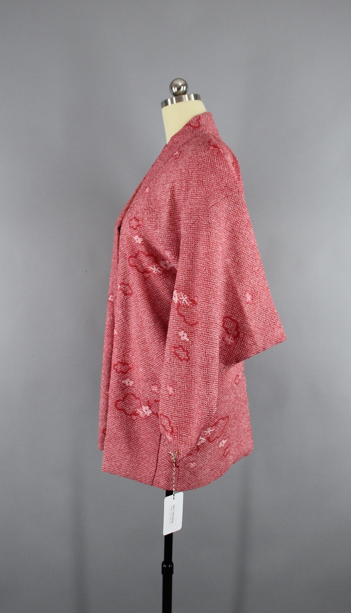 Vintage 1980s Haori Kimono Jacket Cardigan / Maroon Red Shibori Print - ThisBlueBird