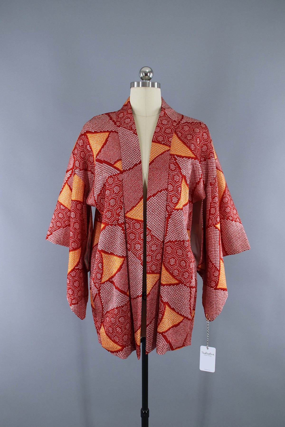 Vintage 1980s Haori Kimono Jacket Cardigan / Red & Orange Shibori Dyed ...