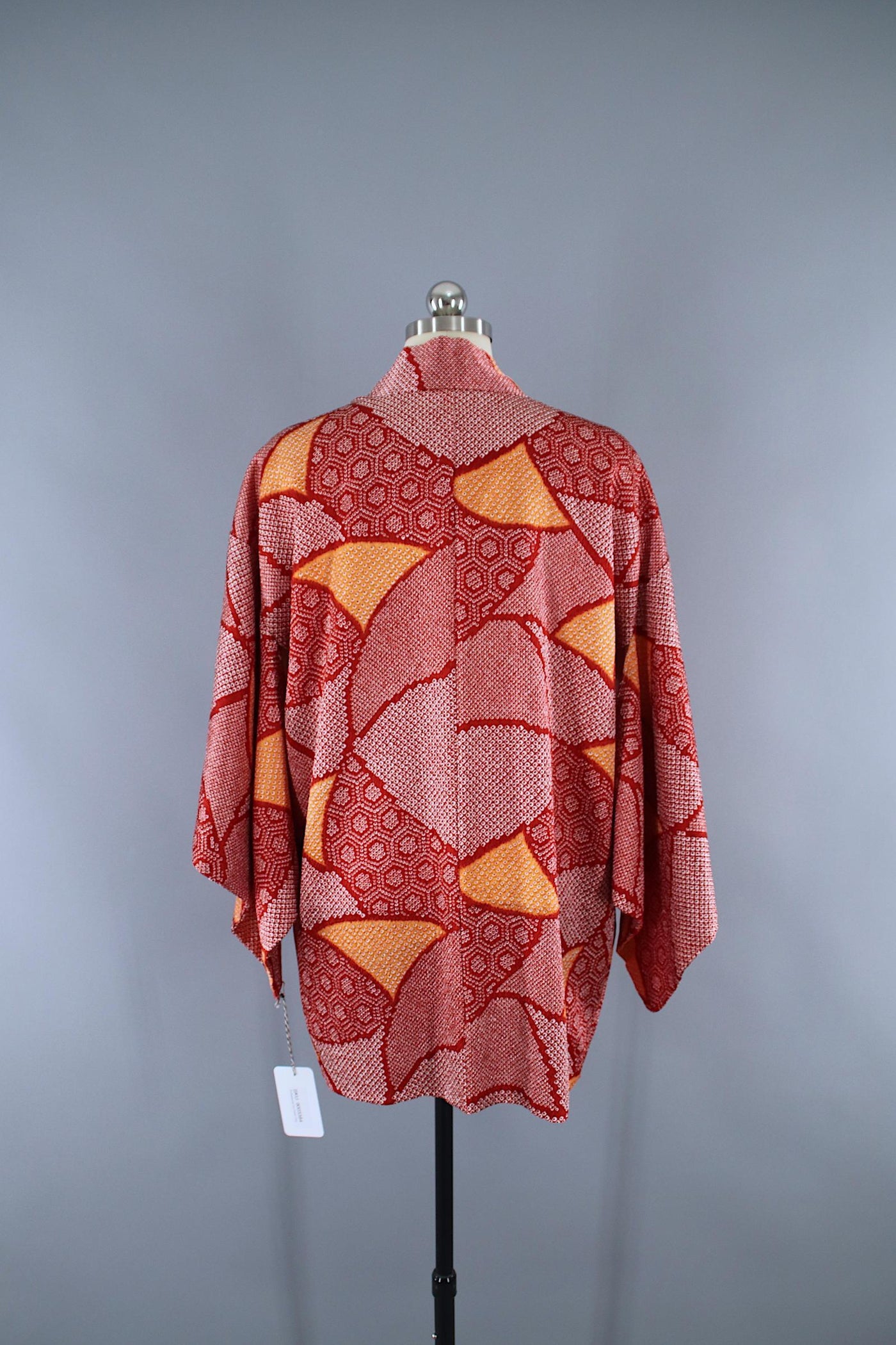 Vintage 1980s Haori Kimono Jacket Cardigan / Red & Orange Shibori Dyed - ThisBlueBird