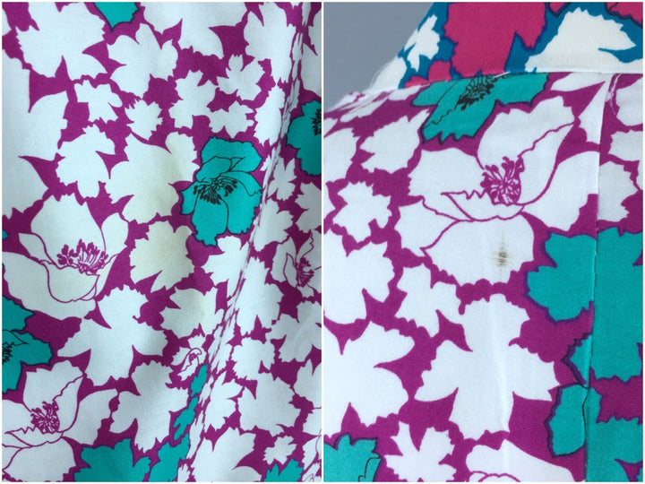 Vintage 1980s Happi Coat Kimono Cardigan / White Floral Cotton Sateen - ThisBlueBird