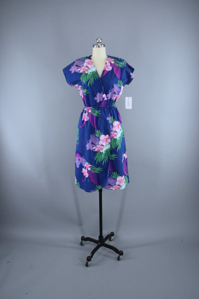 Vintage 1980s Hawaiian Dress / Blue Floral Print - ThisBlueBird