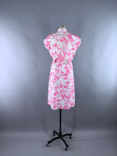 Vintage 1980s Hawaiian Dress / Pink Palm Hawaiian Print - ThisBlueBird