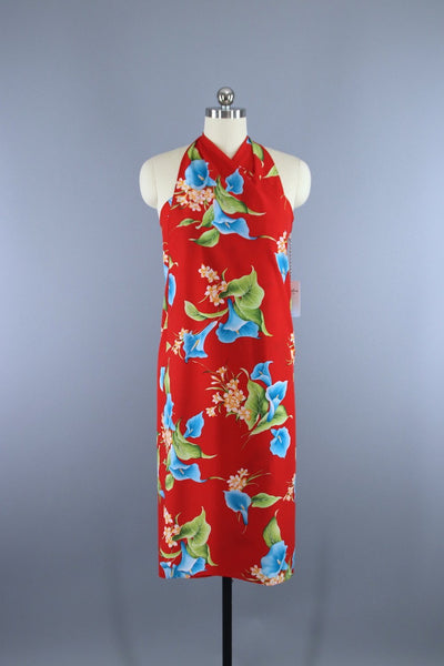 Vintage 1980s Hawaiian Hilo Hattie Red Floral Print Sarong Wrap Dress - ThisBlueBird