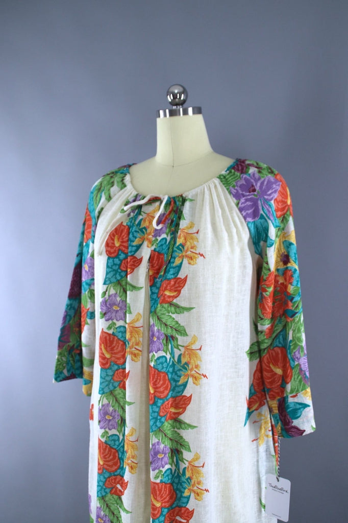 Vintage 1980s Hawaiian Print Dress / Loungees - ThisBlueBird