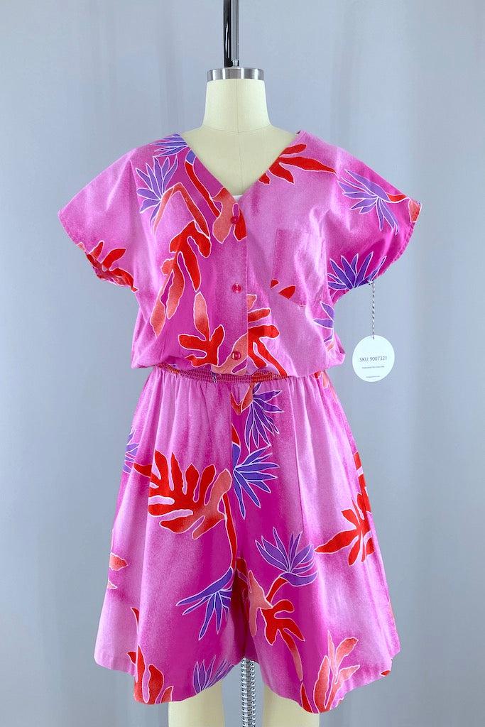 Vintage 1980s Hilo Hattie Pink Romper-ThisBlueBird