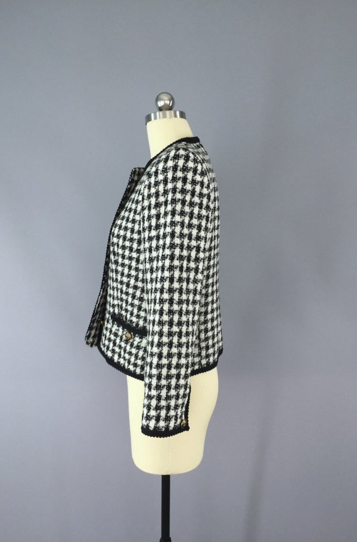 Vintage 1980s Houndstooth Blazer / Cropped Jacket - ThisBlueBird