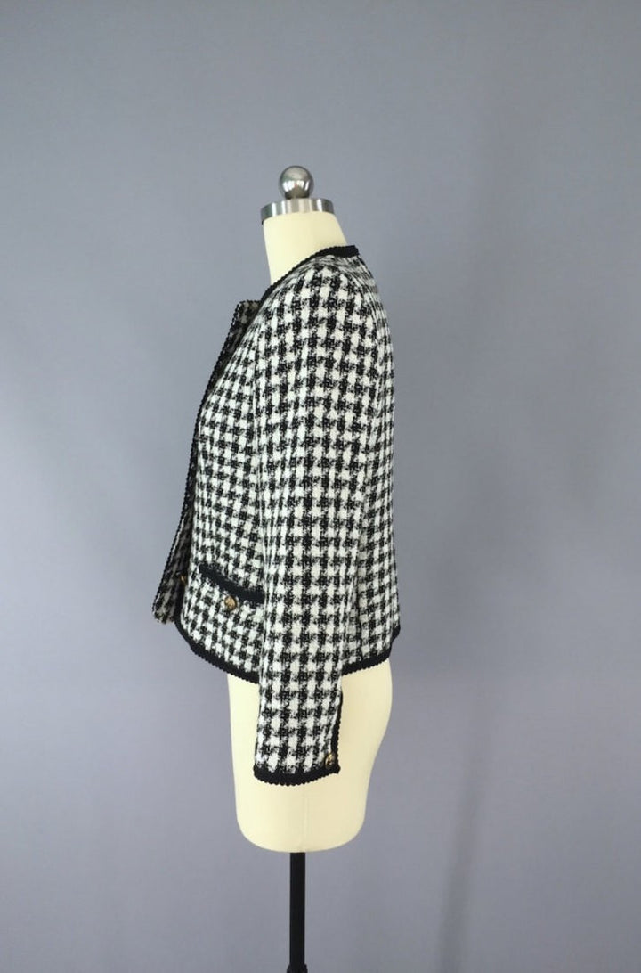 Vintage 1980s Houndstooth Blazer / Cropped Jacket - ThisBlueBird