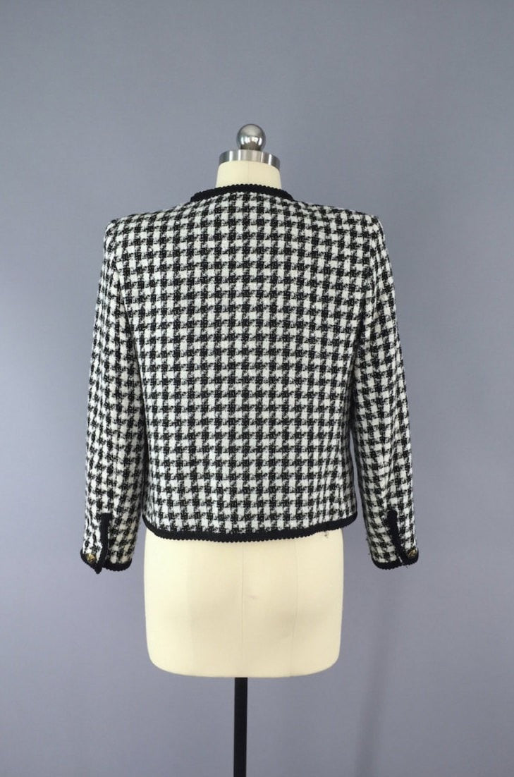 Vintage 1980s Houndstooth Blazer / Cropped Jacket - ThisBlueBird
