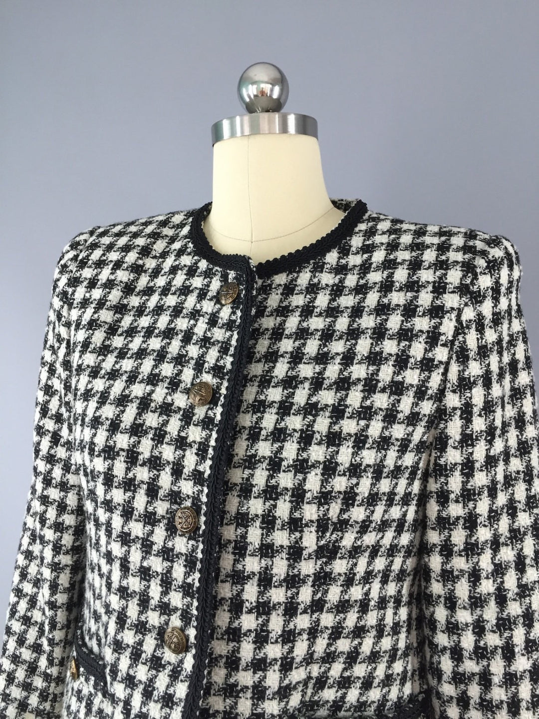 Vintage 1980s Houndstooth Blazer / Cropped Jacket - ThisBlueBird